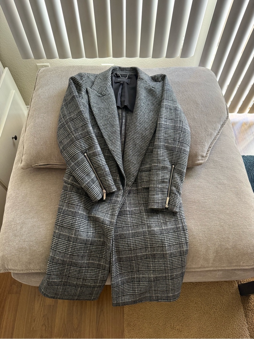 BCBGMaxAzria Gray Plaid Pea Coat
